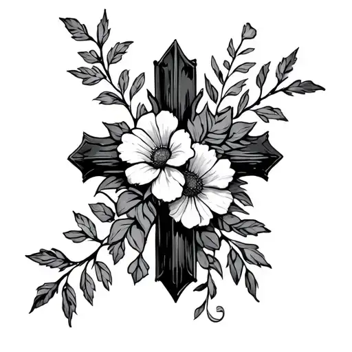 Birth Month Flowers Wrapped Around A Cross