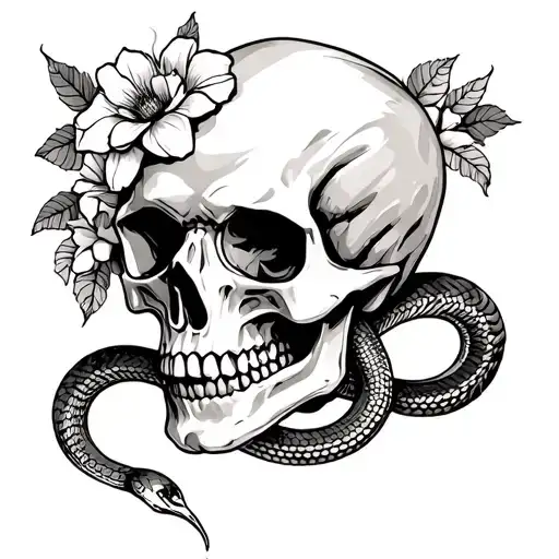 Skull With Snake And Flowers