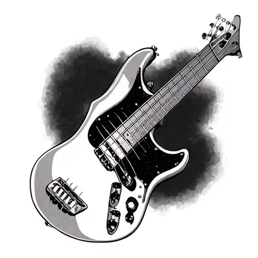 Bass Guitar Neck 5 Strings Attached To Skin