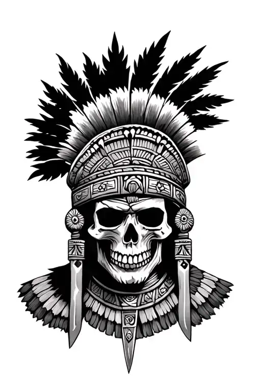 Inca Warrior Half Face Skull Combined With The Tumi Knife Of The Moche Culture