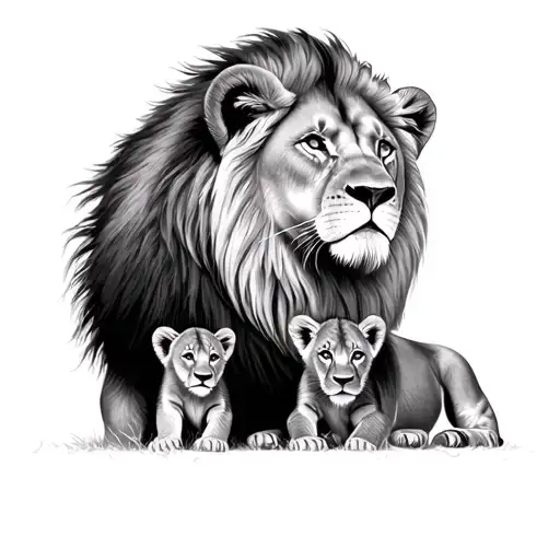 Female Lion And 2 Cubs