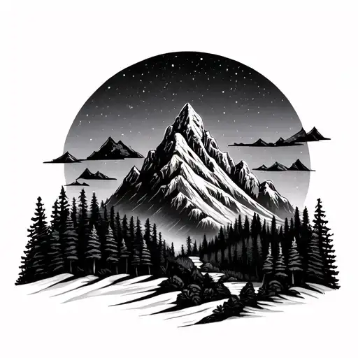 Mountains With A Forest And Starry Night Sky