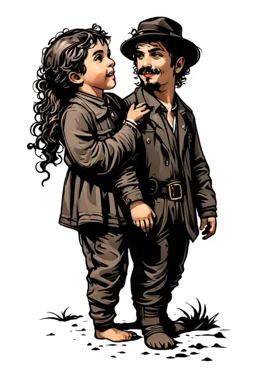 Father Son Tattoo Design Old-school Color