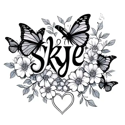 The Name Skye With Butterflies Flowers And Hearts All On A Vine For The Forarm