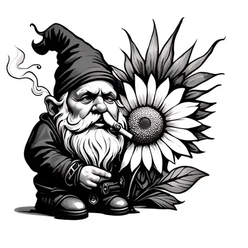 Gnome Holding A Sun Flower Smoking A Joint