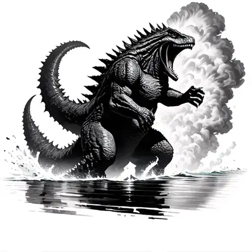 Godzilla Breaking Out Of Water Shooting Atomic Breath