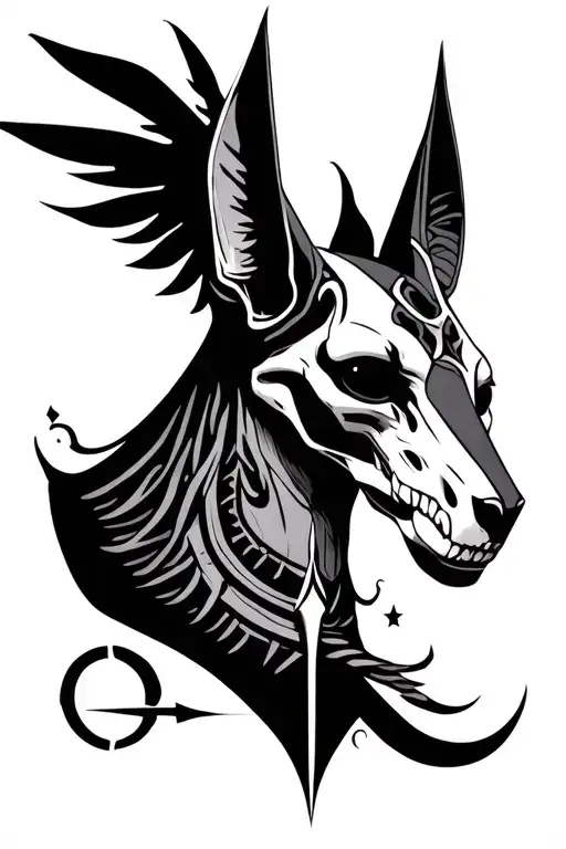 Fusion Of Dead Anubis And Cardinal Points Black And White Forearm