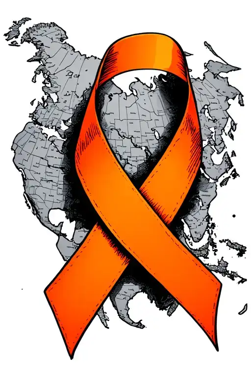 Orange Cancer Ribbon Wrapped Tightly Around Geographic Design