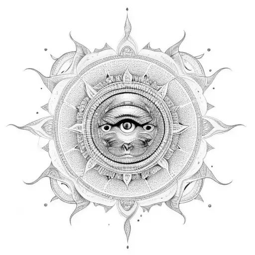 An Intricate Mandala Design Incorporating Sun And Scale Elements