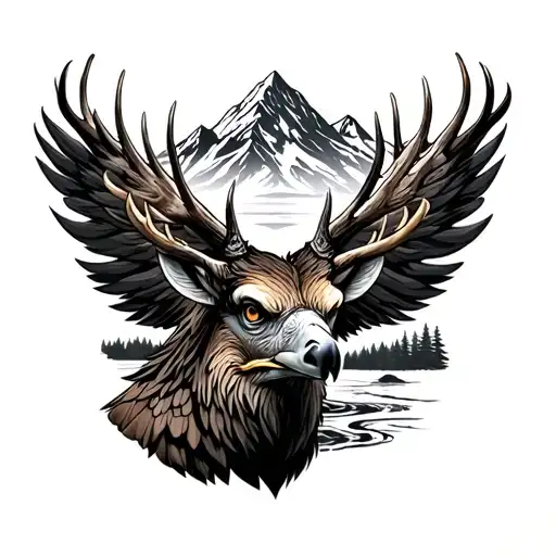 Scottish Stag Forrest Mountain And River Eagle