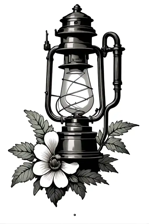 English Mining Lamp With Flower Under It And No Background