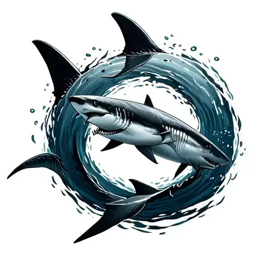 Two Great White Shark Swimming In A Circle Seen From Above