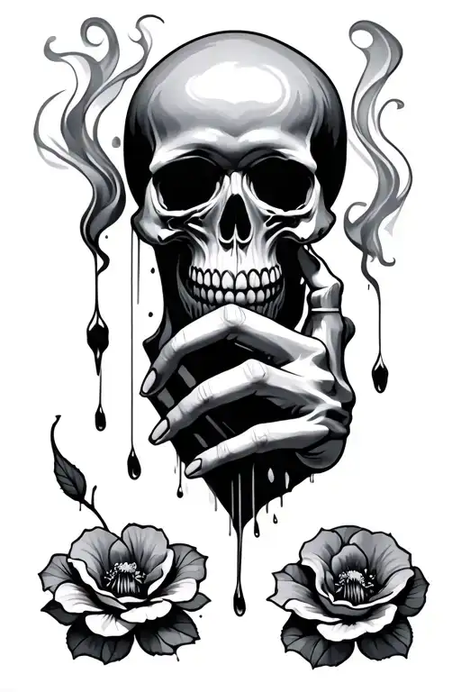 Smoky Skulls Hand With Tears And Cherokee Rose Intertwined