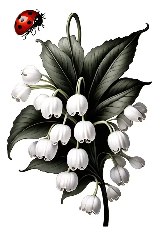 One Steam Of Lily Of The Valley With A Red Ladybug On It