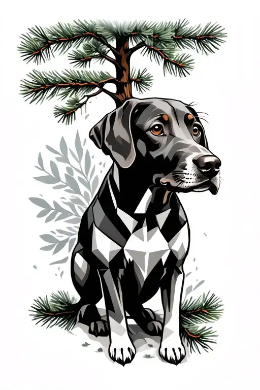 Geometric Pine Tree And Vizsla Dog