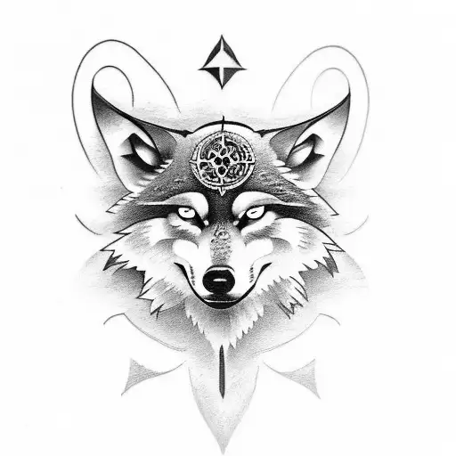 Wolf Tattoo With Viking Compass