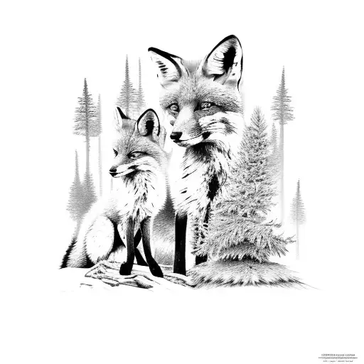 Fox Family In A Cedar Forest