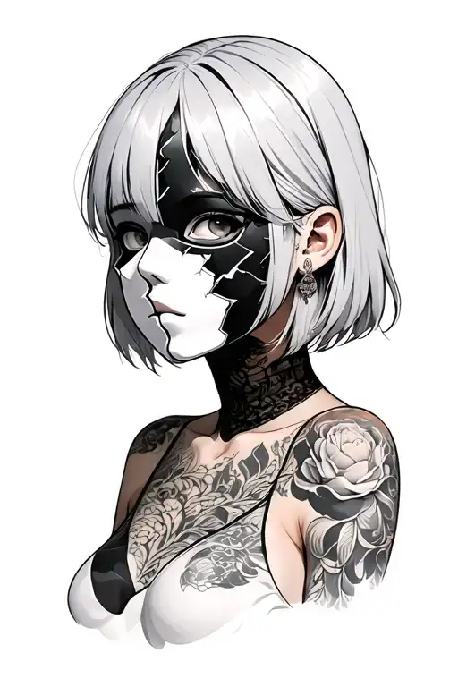 A Anime Girl With A Broken Porcelain Mask