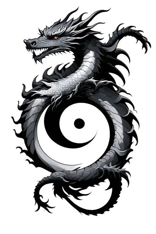 Dragon Wrapped Around Yin Yang Symbol