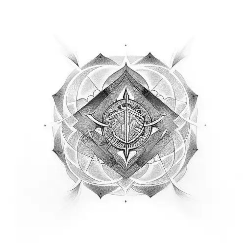 A Thought-provoking Tattoo Combining Geometric Shapes And Symbols Of Different Religions