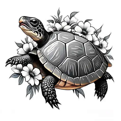 A Turtle Surrounded By Flowers Wrapped