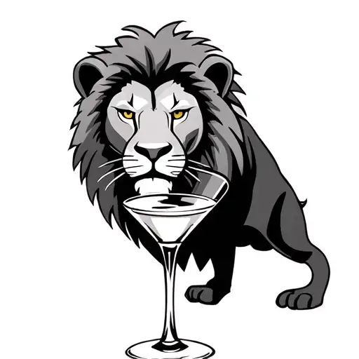 Lion Drinking A Martini