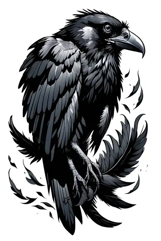 Raven Cascading Feathers Falling