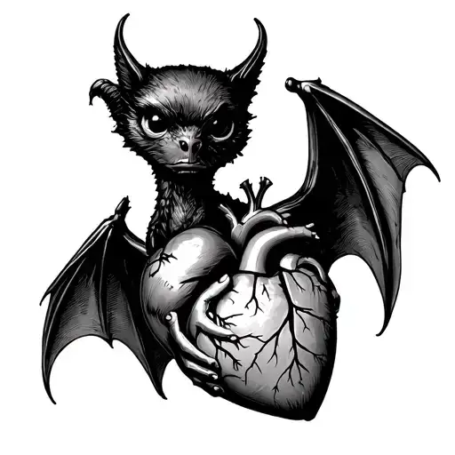 A Bat Holds A Human Heart With Its Wings