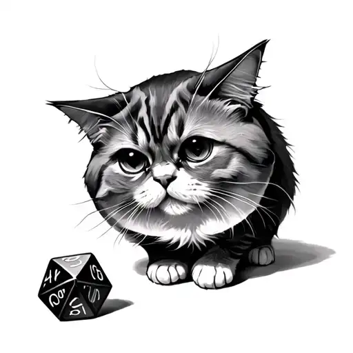 Ghostly Cat Plays With D20 Dice