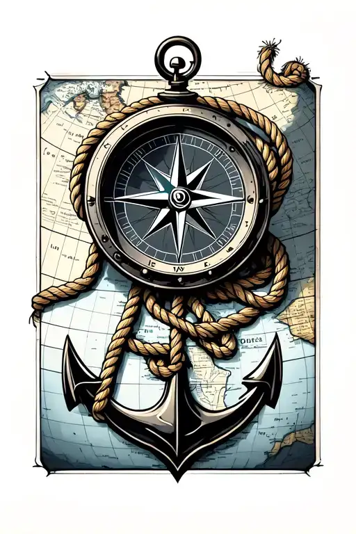 Compass On A Map With Anchor And Rope Travel And Wanderlust