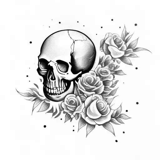 A Skull With A Moon And Flowers
