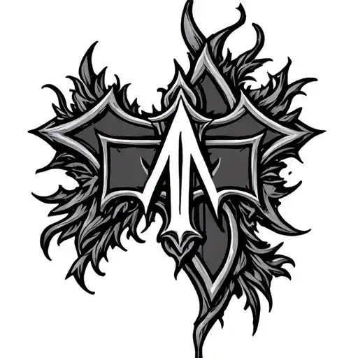 Gothic Style Cross With M In The Middle