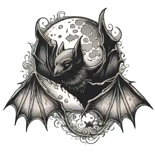 Bat With A Moon Behind It