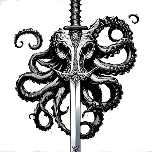 Kraken Wrapped Around Sword