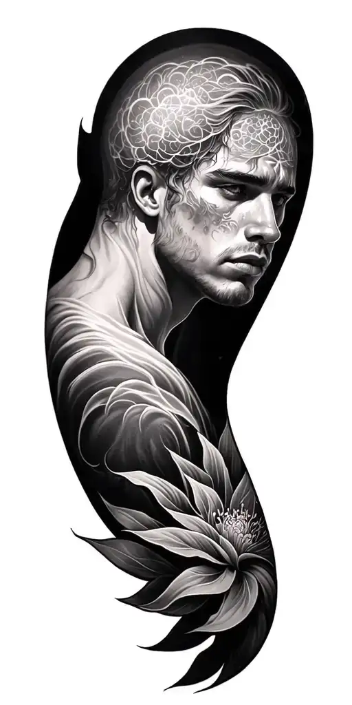 Generate A Mens Sleeve Tattoo In Black And White Dedicated To Mental Health Journey