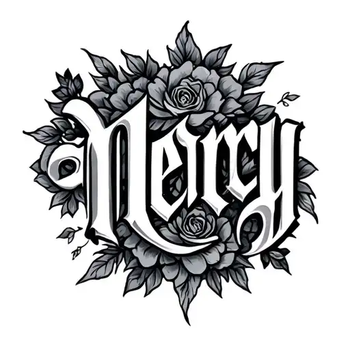 Detailed Caligraphy Wih Word Mercy