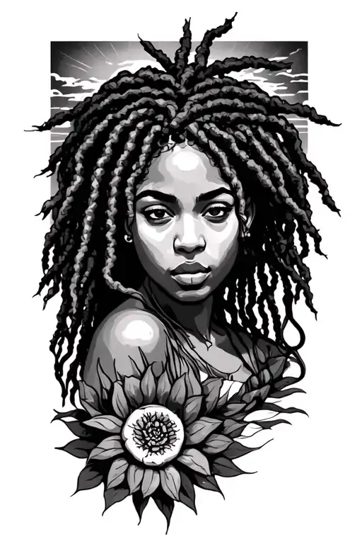 Dreadhead Woman Looking Into Sun Setting