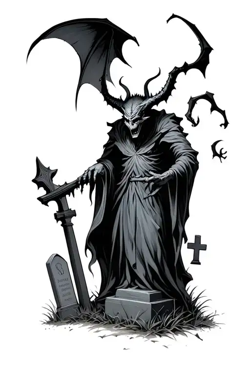 Demon In A Cemetery Scene With Tombstones