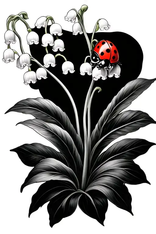 One Steam Of Lily Of The Valley With A Red Ladybug On It
