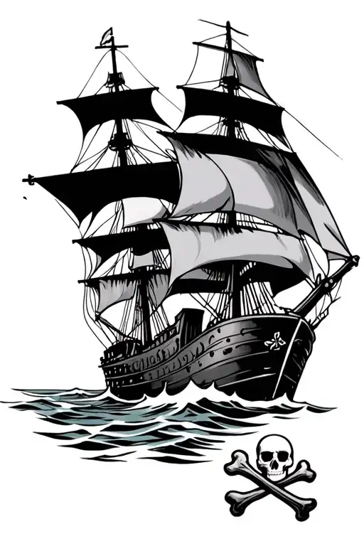 Skull And Cross Bones And A Us Mavy Ship