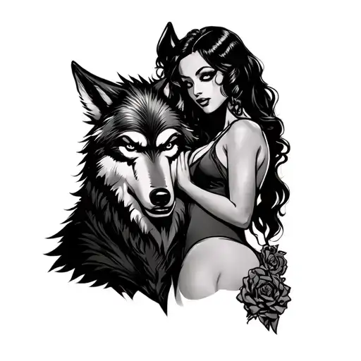 Wolf Man Holding Pin Up Girl