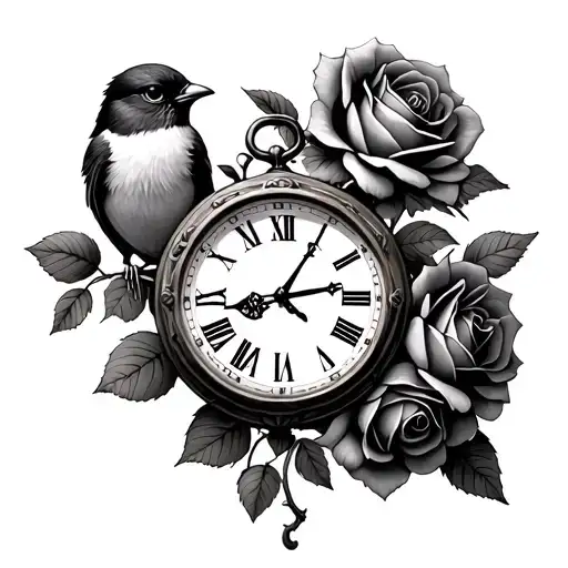Robins Clock And Roses