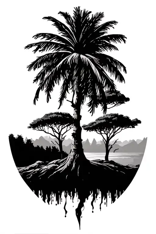 Palm Tree Pine Tree Surrounded