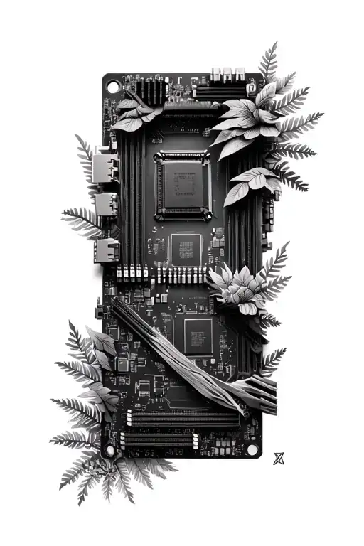 Motherboard Wrapped In Forest Scene