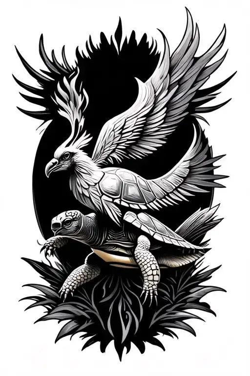 Tortoise With A Pheonix Painted On Its Shell