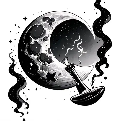 A Moon Smoking A Bong Filled With Stars