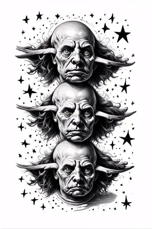 Three Heads See No Evil Speak No Evil Speak No Evil Outer Space With Stars