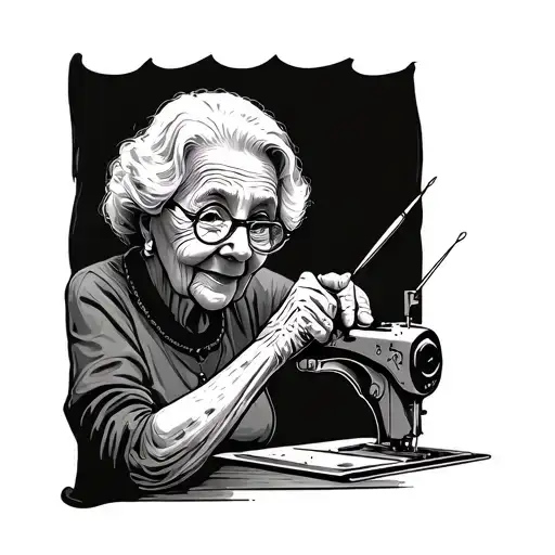 Grandma Sewing Needle Cartoon