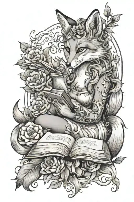 Goddess Flowers Fox Reading A Book