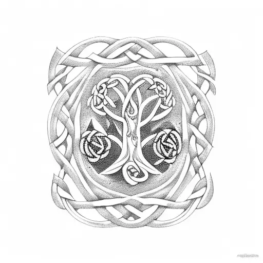 Tree Of Life With Celtic Knots And Roses